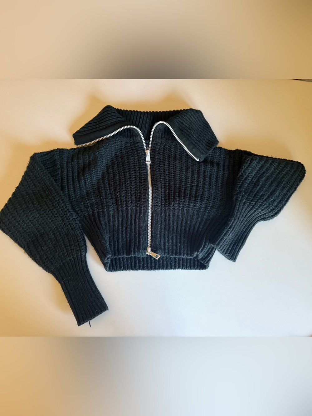 Urban Outfitters Black Ribbed Zip-Front Cropped Sweater